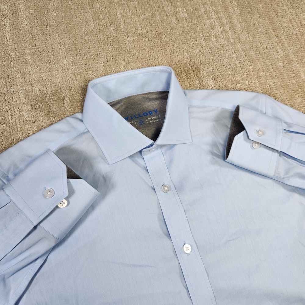Twillory Shirt Men 15 Trim Fit Blue  Performance Coolmax Button Up Stretch